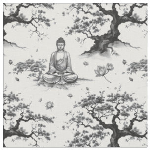 Zen Buddha Fabric - Bläck Tvättar design Tyg