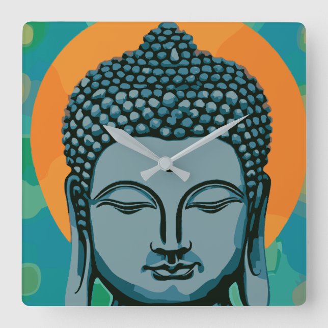 Zen Buddha Head Fyrkantig Klocka (Framsida)