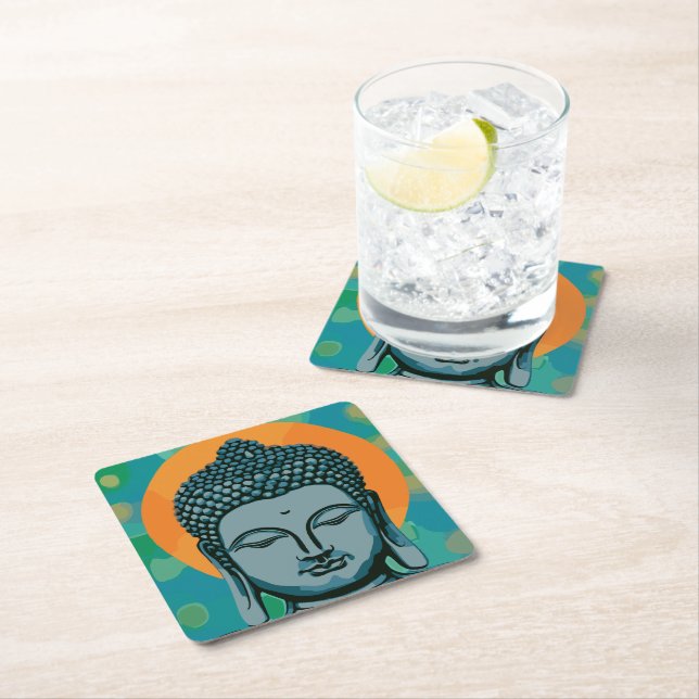 Zen Buddha Head Underlägg Papper Kvadrat (Insitu)