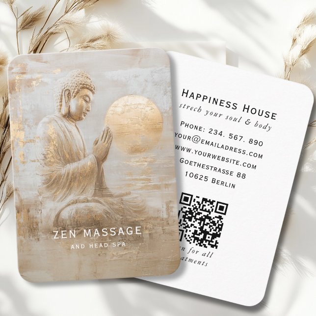 Zen Buddha Healing Spa QR-kod Visitkort (Zen Golden Buddha Healing Spa QR Code Business Card)
