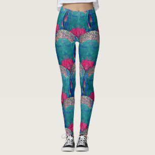 Zen Buddha Lotus Grönt Mönster Yoga Art Leggings
