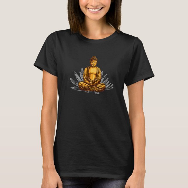 Zen Buddha Statue in Lotus Position Premium T Shirt (Framsida)