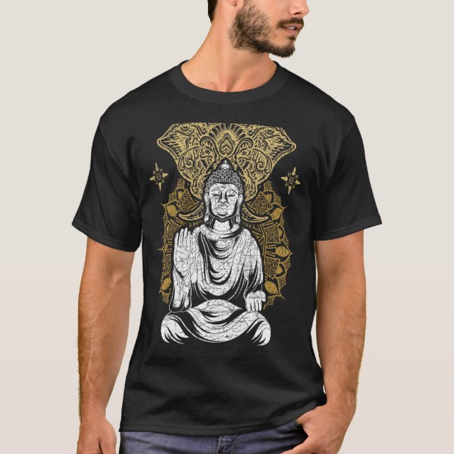 Zen Buddhism Mandala Andlig buddhist Elephant B T Shirt (Framsida)