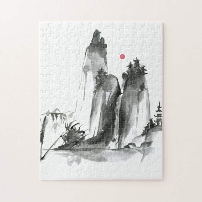 Zen Buddhism tempel i bergen Pussel (Vertikal)