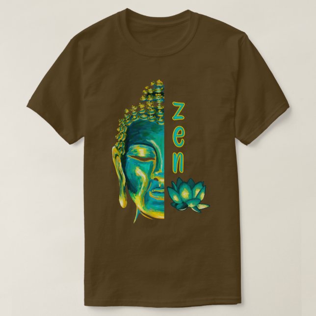 Zen Buddhist Digital Painting Blue Gult Buddha L T Shirt (Design framsida)