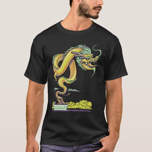 Zen Buddhist japansk estetisk dragon Bonsai Träd T Shirt (Framsida)