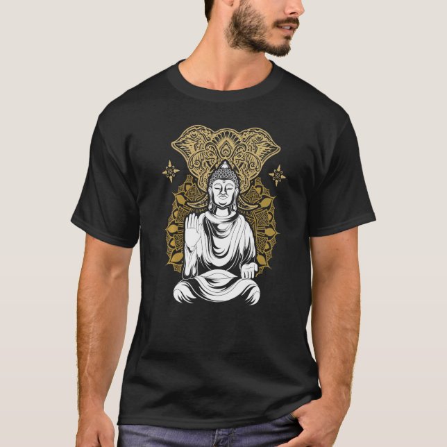 Zen Buddhist Mandala Elephant Buddhism Buddha T Shirt (Framsida)