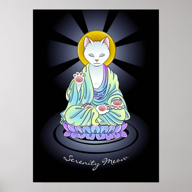 Zen Buddhist Serenity Meow Cat Poster (Framsidan)