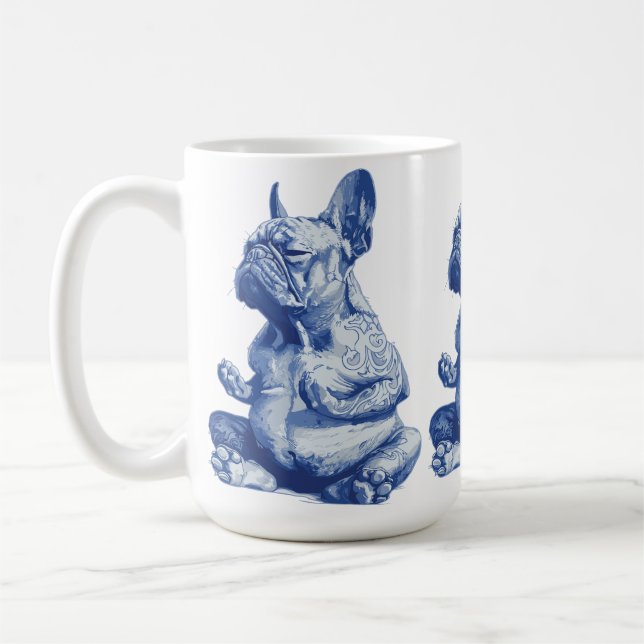 Zen Bulldog i Meditation Pose Art Kaffemugg (Vänster)
