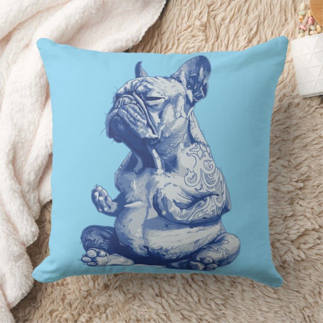 Zen Bulldog i meditationsställning Konst Kudde (Filt)