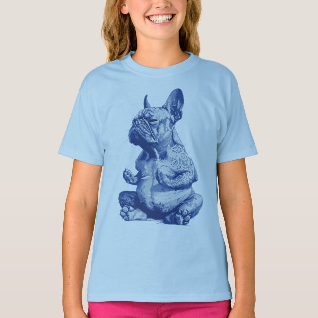 Zen Bulldog i meditationsställning Konst T Shirt (Framsida)