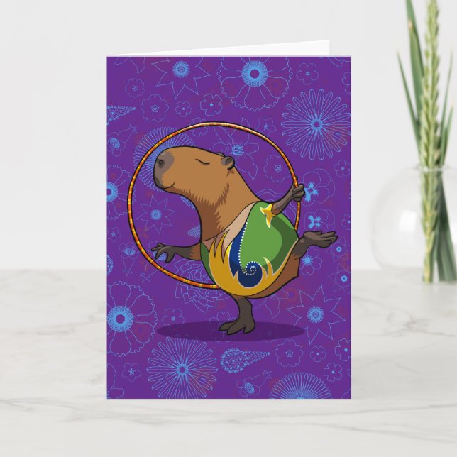 Zen Capybara Dancer Funny Rhythmic Gymnast Cartoon Kort (Framsida)