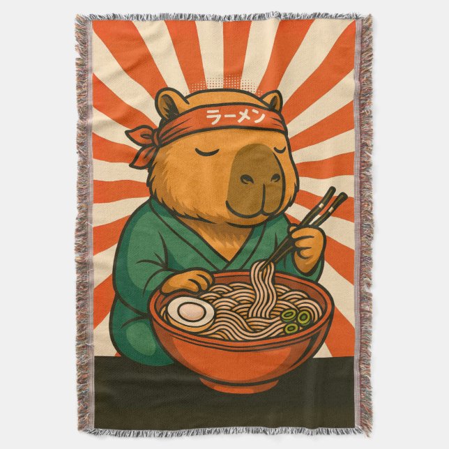 Zen Capybara Eating Ramen with Radiating Stripes Filt (Framsidan Vertikal)