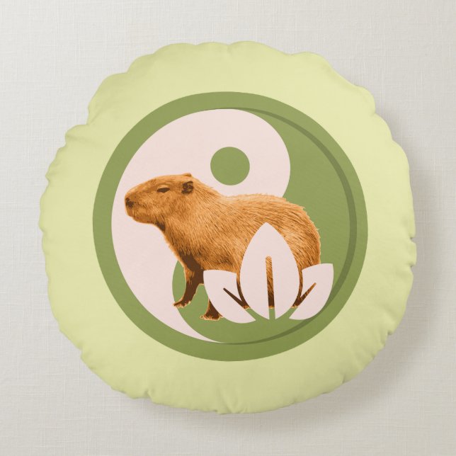 Zen Capybara Yin Yang Rund Kudde (Framsidan)