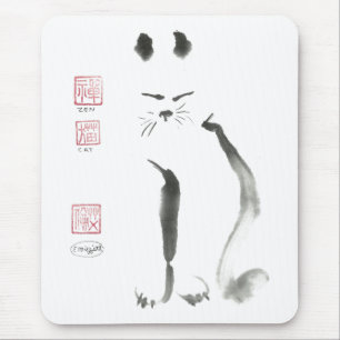 Zen Cat Meditation - Sumi-e [målning av bläck] Musmatta