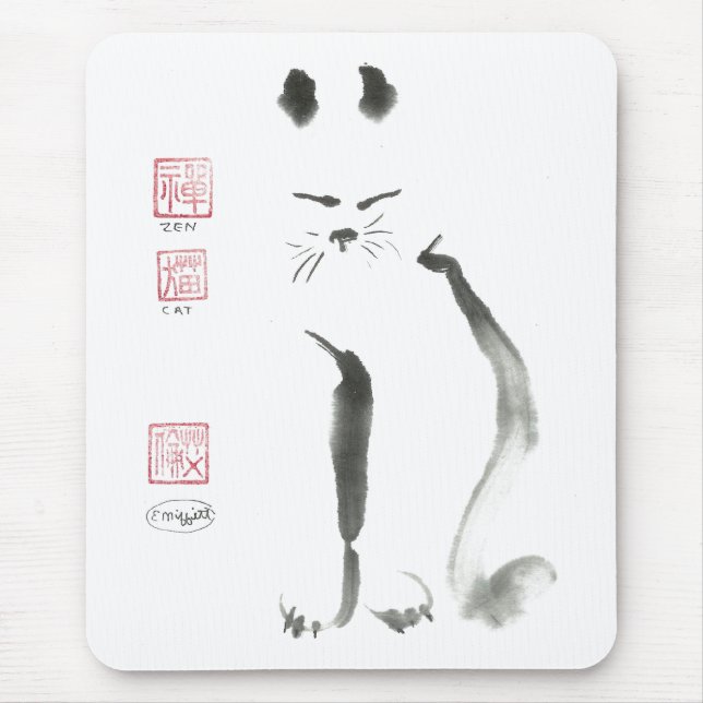 Zen Cat Meditation - Sumi-e [målning av bläck] Musmatta (Framsidan)