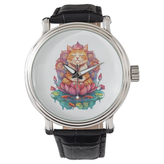 Zen Cat Vibes � Mediterande Katt Psykedelisk Armbandsur (Framsida)