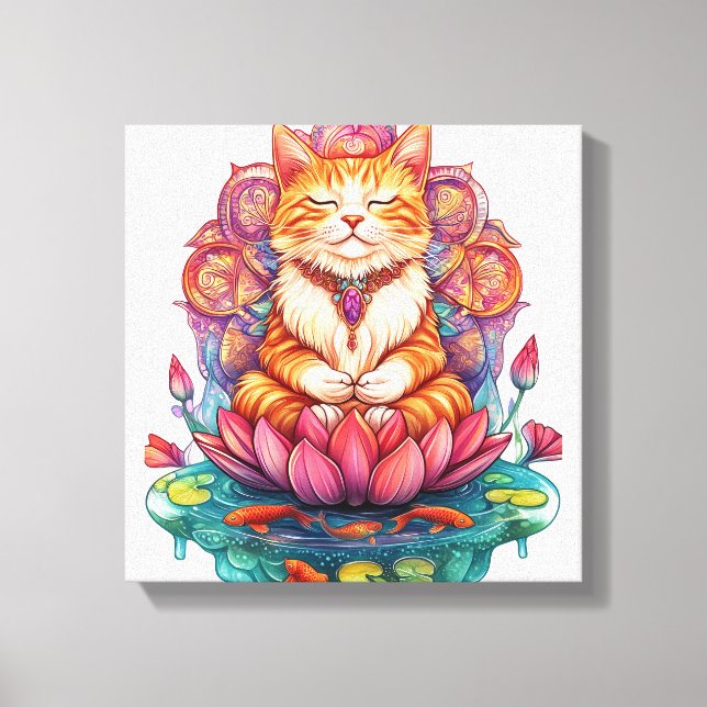 Zen Cat Vibes � Mediterande Katt Psykedelisk Canvastryck (Framsida)