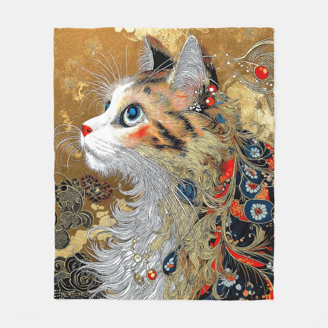 Zen Cat | Vintage Japanska Ukiyo-e Fleecefilt (Framsidan)