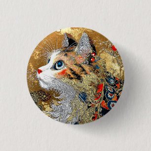 Zen Cat Vintage Japanska Ukiyo-e Knapp