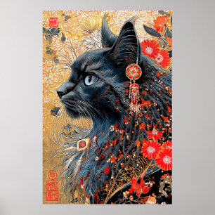 Zen Cat Vintage Japanska Ukiyo-e Poster