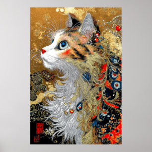 Zen Cat Vintage Japanska Ukiyo-e Poster
