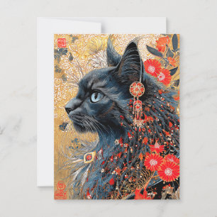 Zen Cat Vintage Japanska Ukiyo-e Vykort