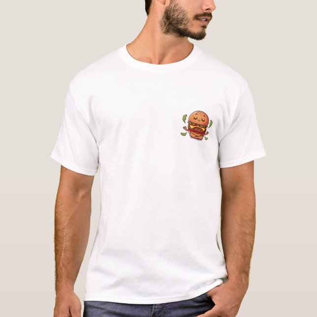 Zen Cheeseburger Character Meditating T Shirt (Framsida)