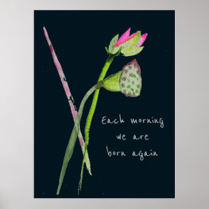 Zen-citat som är född igen rosa lotus inspiration poster
