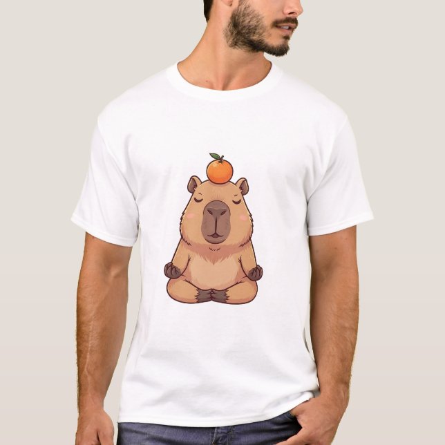 Zen Citrus Capybara – Peaceful Cartoon Capybara T Shirt (Framsida)