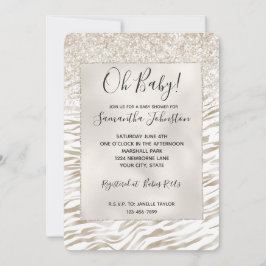 Zen Cream White Cocoa Brown Glitter Zebra tryck Inbjudningar