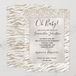 Zen Cream White Cocoa Brown Glitter Zebra tryck Inbjudningar