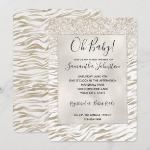 Zen Cream White Cocoa Brown Glitter Zebra tryck Inbjudningar