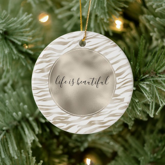 Zen Cream White Cocoa Brown Zebra tryck Julgransprydnad Keramik (Träd)