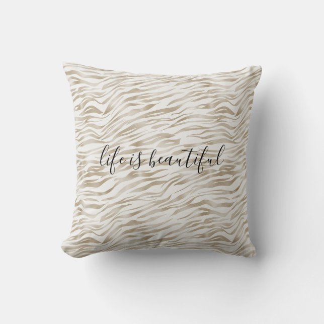 Zen Cream White Cocoa Brown Zebra tryck Kudde (Framsida)