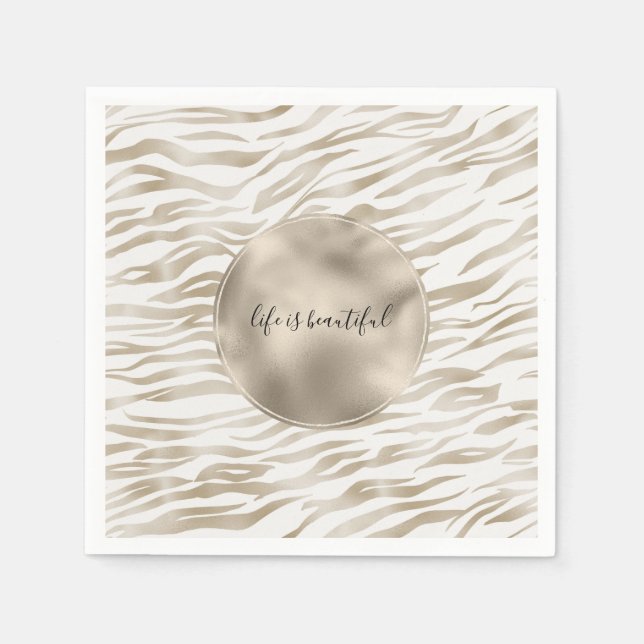 Zen Cream White Cocoa Brown Zebra tryck Pappersservett (Framsidan)