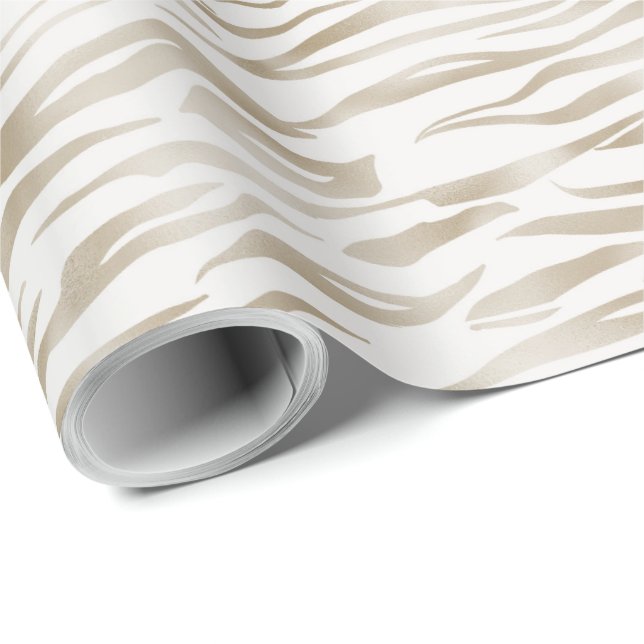 Zen Cream White Cocoa Brown Zebra tryck Presentpapper (Rullad Hörn)