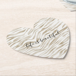 Zen Cream White Cocoa Brown Zebra tryck Underlägg Papper