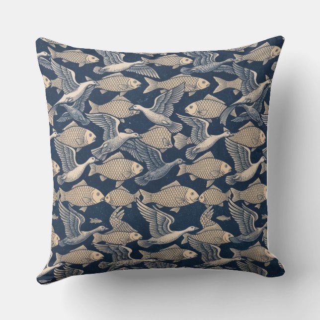 Zen Cushion - Optical Art of Birds and Fish Kudde (Baksida)