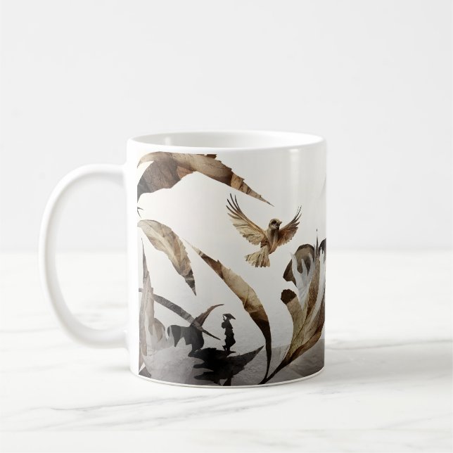 Zen dimma berg fåglar minimalistisk natur kaffemugg (Vänster)
