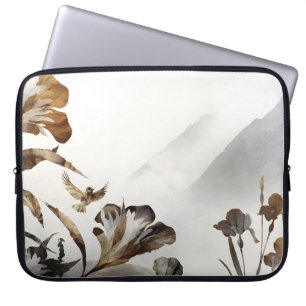 Zen dimma berg fåglar minimalistisk natur laptop fodral
