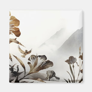 Zen dimma berg fåglar minimalistisk natur magnet