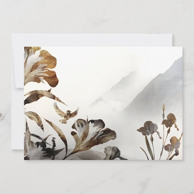 Zen Dimma Berg Fåglar Minimalistisk Natur Meddelande (Framsida)