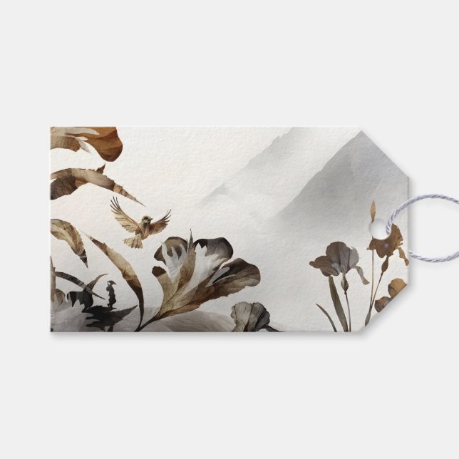 Zen Dimma Berg Fåglar Minimalistisk Natur Presentetikett (Framsidan (Horisontell))