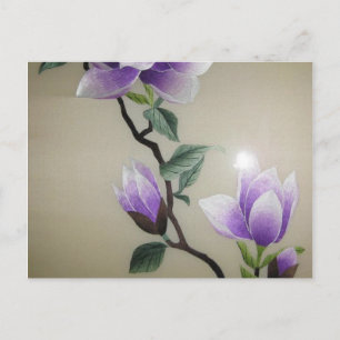 Zen Embroidery lila magnolia-blomman Vykort