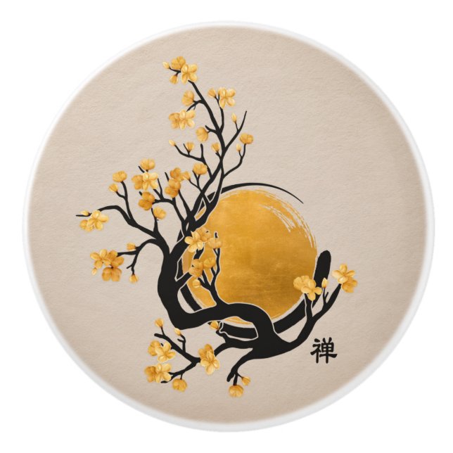 Zen Enso Circle, Golden Sol och Sakura Blommar Knopp (Framsidan)