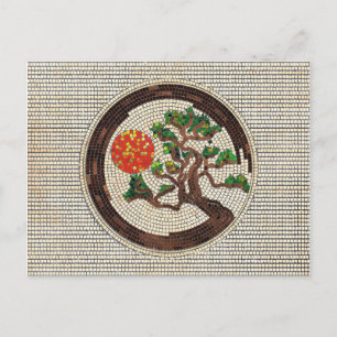 Zen Enso Circle och Bonsai Träd Mosaic Vykort