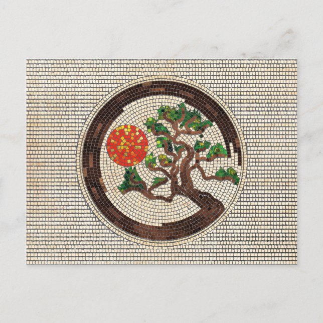 Zen Enso Circle och Bonsai Träd Mosaic Vykort (Framsida)