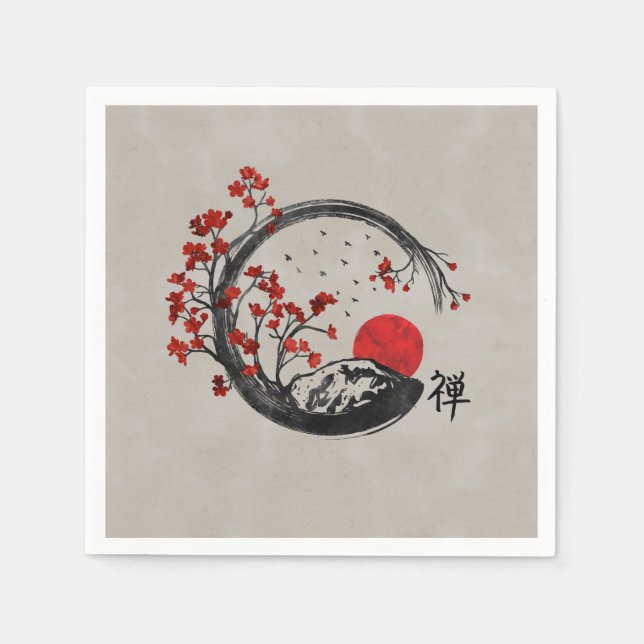 Zen Enso Circle och Sakura Grenar Pappersservett (Framsidan)