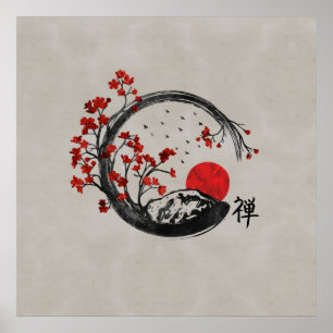 Zen Enso Circle och Sakura Grenar Poster